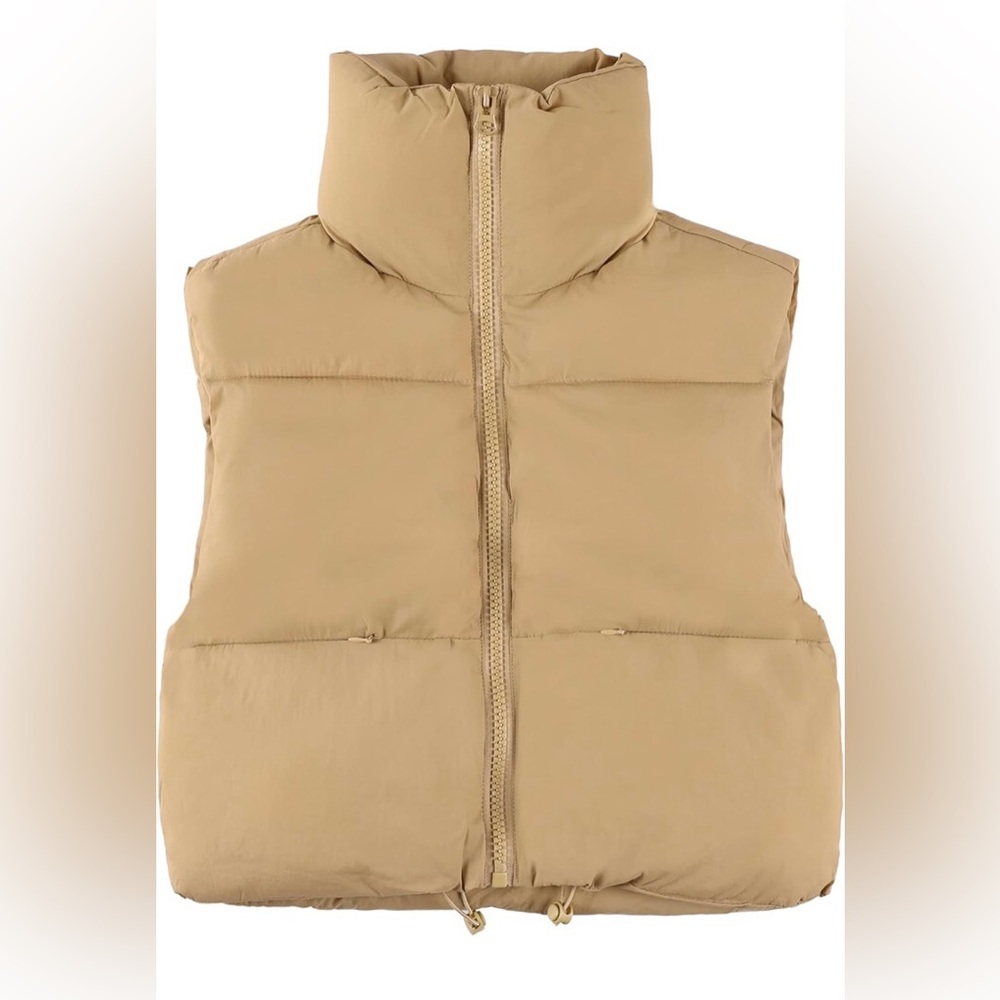 Cropped Puffer Vest Women Zip Up Stand Collar Sleeveless Padded Crop Puffy Vest